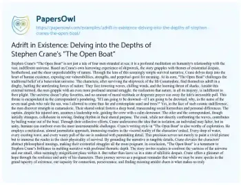 Essay on Adrift in Existence: Delving into the Depths of Stephen Crane’s “The Open Boat”