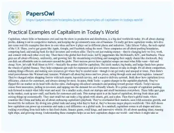 Essay on Practical Examples of Capitalism in Today’s World