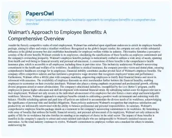 Essay on Walmart’s Approach to Employee Benefits: a Comprehensive Overview