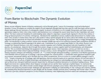 Essay on From Barter to Blockchain: the Dynamic Evolution of Money