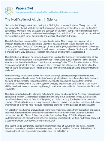 Essay on The Modification of Altruism in Science