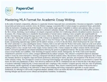 Essay on Mastering MLA Format for Academic Essay Writing