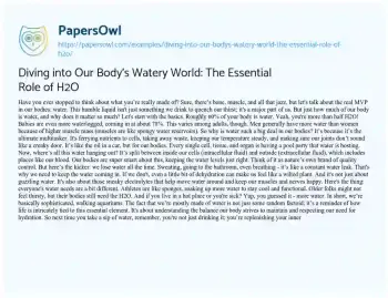 Essay on Diving into our Body’s Watery World: the Essential Role of H2O