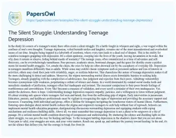 Essay on The Silent Struggle: Understanding Teenage Depression