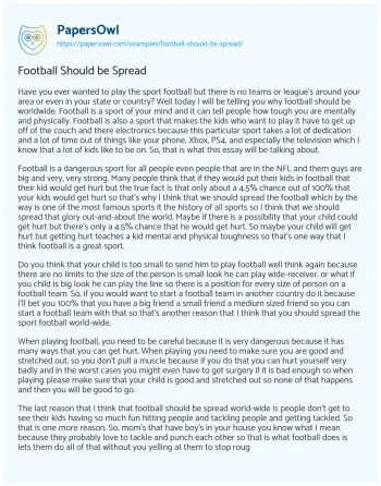 Essay on Football should be Spread