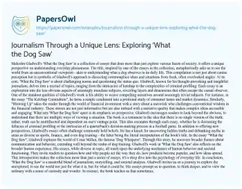 Essay on Journalism through a Unique Lens: Exploring ‘What the Dog Saw’