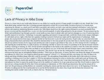 Essay on Lack of Privacy in 1984 Essay