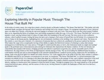 Essay on Exploring Identity in Popular Music through ‘The House that Built Me’