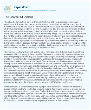 Essay on The Disorder of Dyslexia