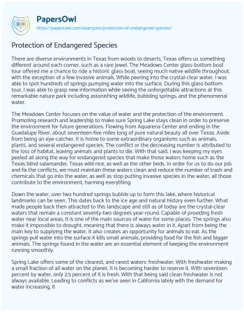 Essay on Protection of Endangered Species