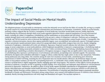 Essay on The Impact of Social Media on Mental Health: Understanding Depression