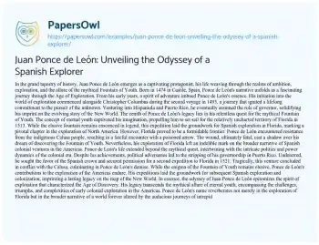 Essay on Juan Ponce De León: Unveiling the Odyssey of a Spanish Explorer