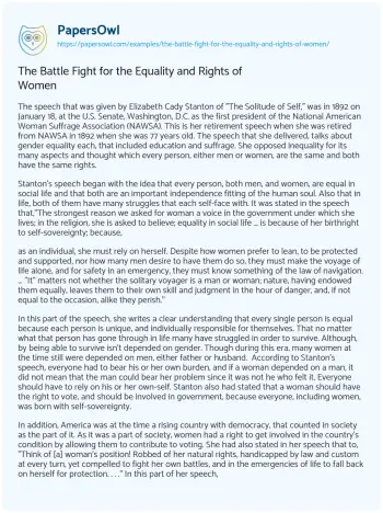 Essay on The Battle Fight for the Equality and Rights of Women