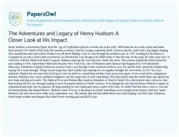 Essay on The Lasting Impact of Henry Hudson