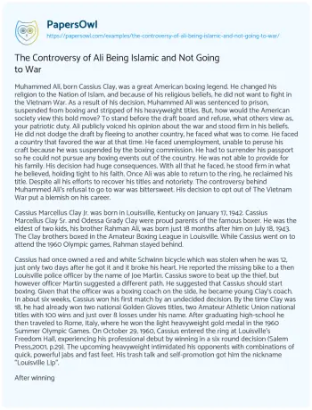 Essay on The Controversy of Ali being Islamic and not Going to War