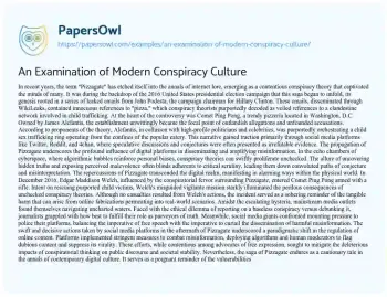 Essay on An Examination of Modern Conspiracy Culture