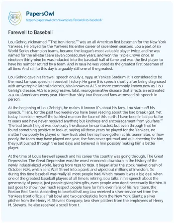 Essay on Farewell to Baseball