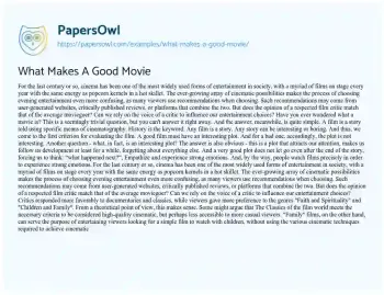 Essay on What Makes a Good Movie