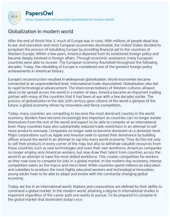 Essay on Globalization in Modern World