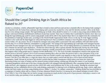 Essay on Raising South Africa’s Legal Drinking Age: a Path to Healthier Youth