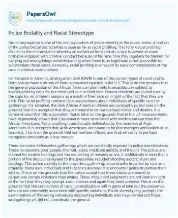 Essay on Police Brutality and Racial Stereotype