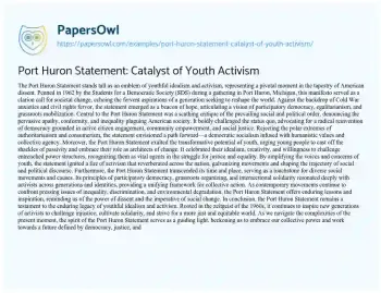 Essay on Port Huron Statement: Catalyst of Youth Activism