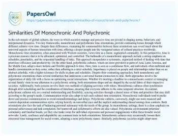 Essay on Similarities of Monochronic and Polychronic