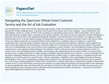 Essay on Navigating the Spectrum: Whole Food Customer Service and the Art of Job Evaluation