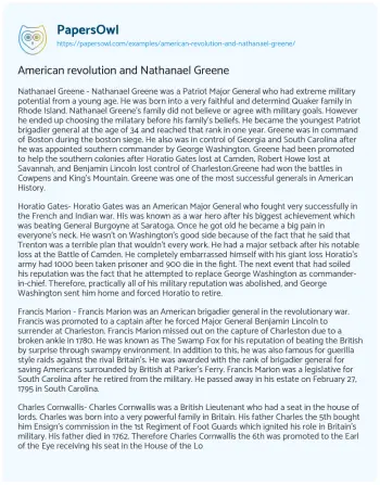 Essay on American Revolution and Nathanael Greene