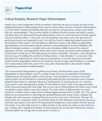 Essay on Critical Analysis, Research Paper Deforestation