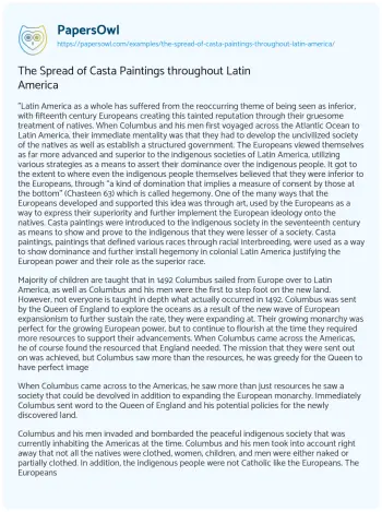 Essay on The Spread of Casta Paintings Throughout Latin America