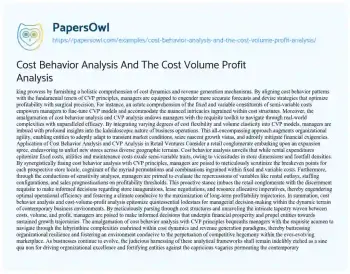 Essay on Cost Behavior Analysis and the Cost Volume Profit Analysis