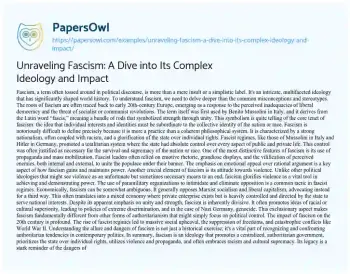 Essay on Unraveling Fascism: a Dive into its Complex Ideology and Impact