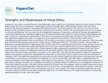 Essay on Strengths and Weaknesses of Virtue Ethics