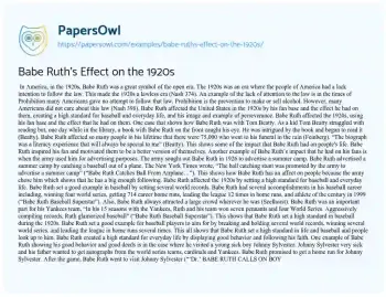 Essay on Babe Ruth’s Effect on the 1920s