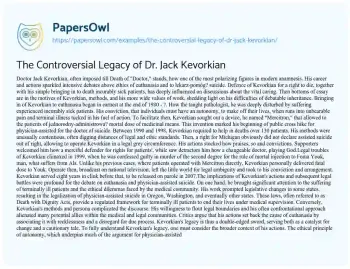 Essay on The Controversial Legacy of Dr. Jack Kevorkian