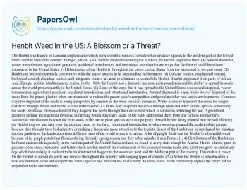 Essay on Henbit Weed in the US: a Blossom or a Threat?