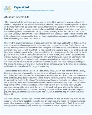 Essay on Abraham Lincoln Life