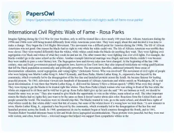 Essay on International Civil Rights: Walk of Fame – Rosa Parks