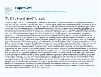 Essay on “To Kill a Mockingbird” Analysis