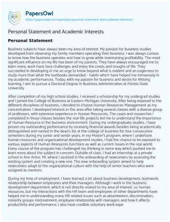 Essay on Personal Statement and Academic Interests