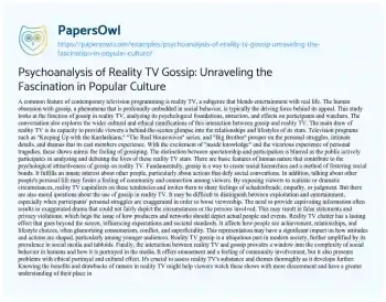 Essay on Psychoanalysis of Reality TV Gossip: Unraveling the Fascination in Popular Culture