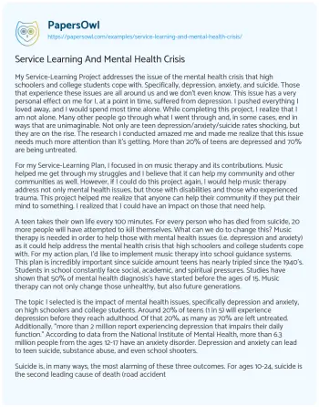 Essay on Service Learning and Mental Health Crisis