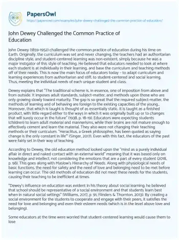 Essay on John Dewey Challenged the Common Practice of Education