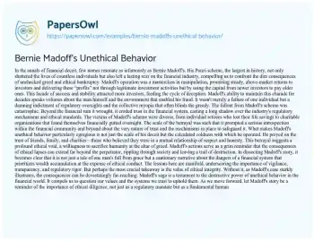 Essay on Bernie Madoff’s Unethical Behavior