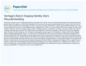 Essay on Heritage’s Role in Shaping Identity: Dee’s Misunderstanding