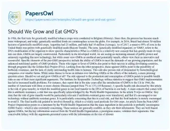 Essay on Should we Grow and Eat GMO’s