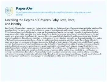 Essay on Unveiling the Depths of Desiree’s Baby: Love, Race, and Identity