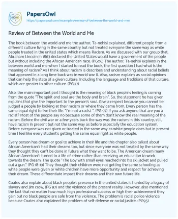 Essay on Review of between the World and me