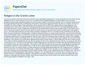 Essay on Religion in the Scarlet Letter